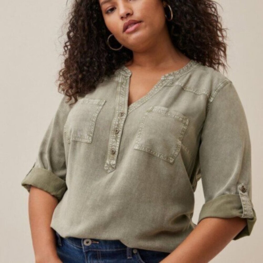 torrid Olive Green Button-Front Utility Tunic - Picture 14 of 14